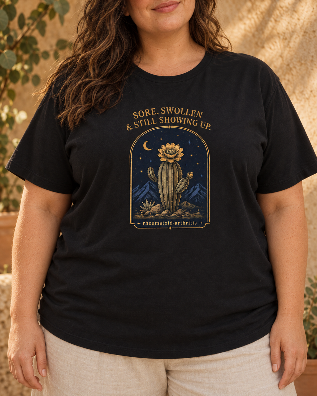 Sore, Swollen & Still Showing Up — Rheumatoid Arthritis Tee.